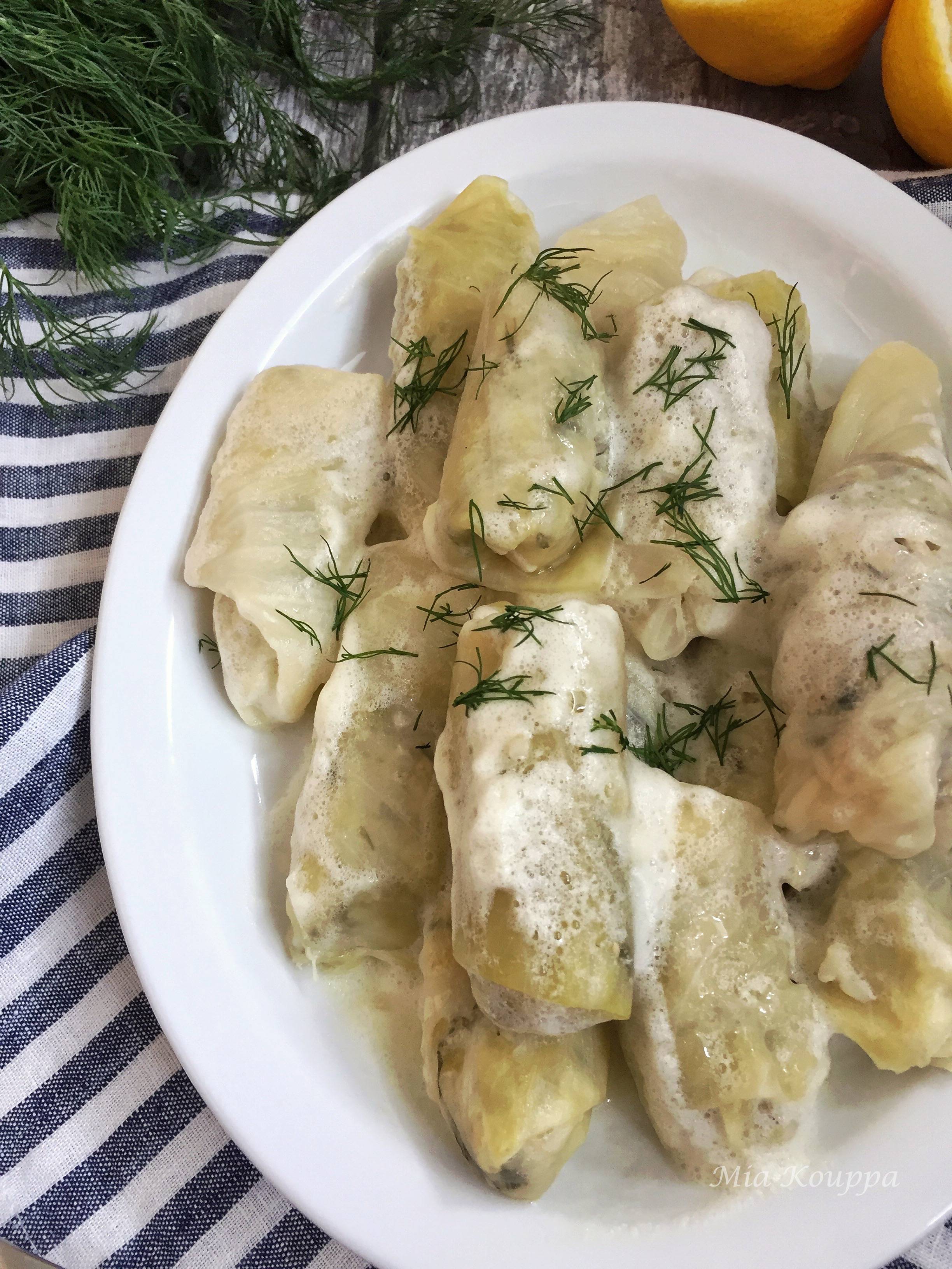 Greek Cabbage Rolls with Egg Lemon Sauce