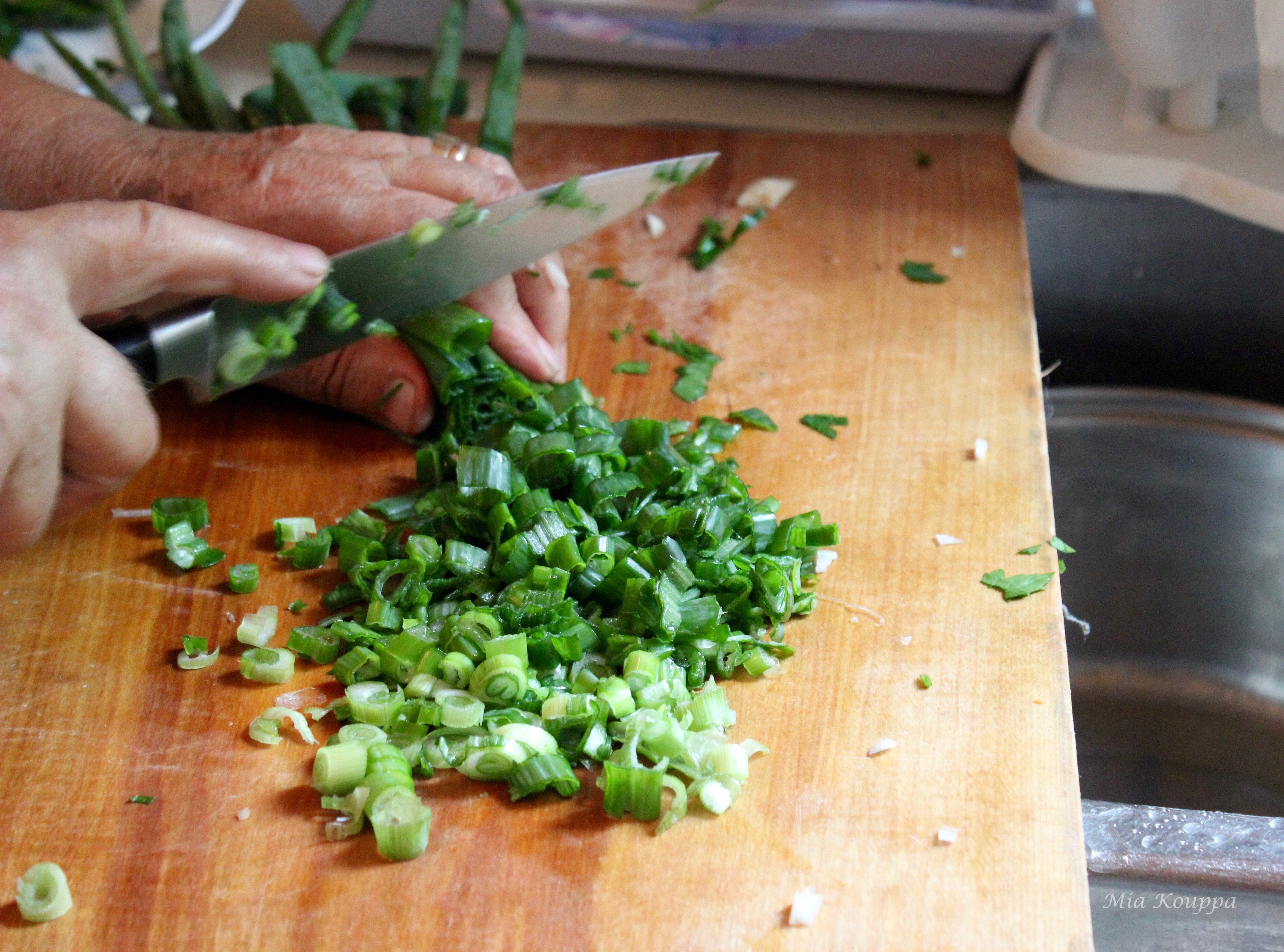 Chopping fresh green onions