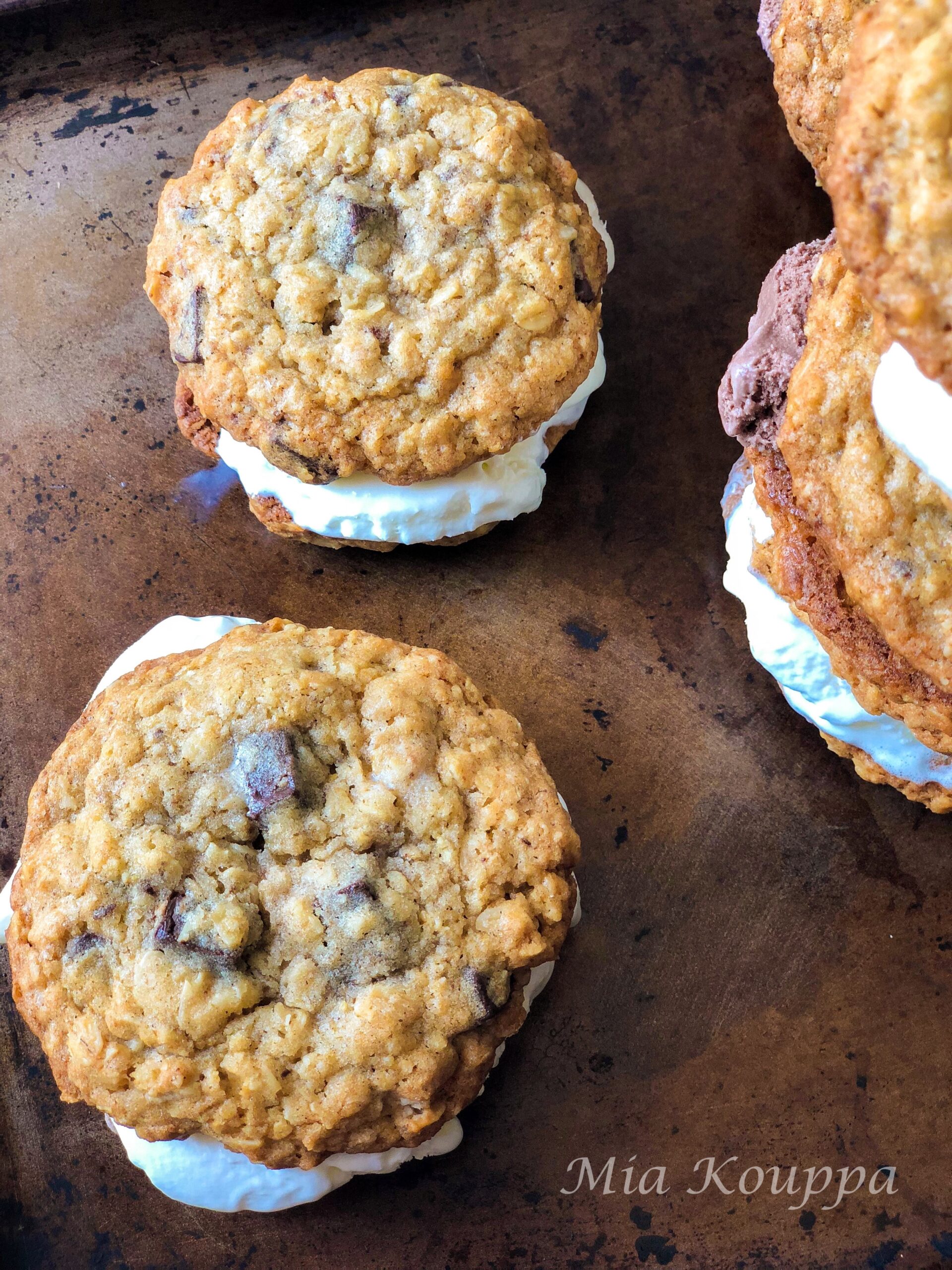Oatmeal and chocolate chunk ice cream sandwiches
