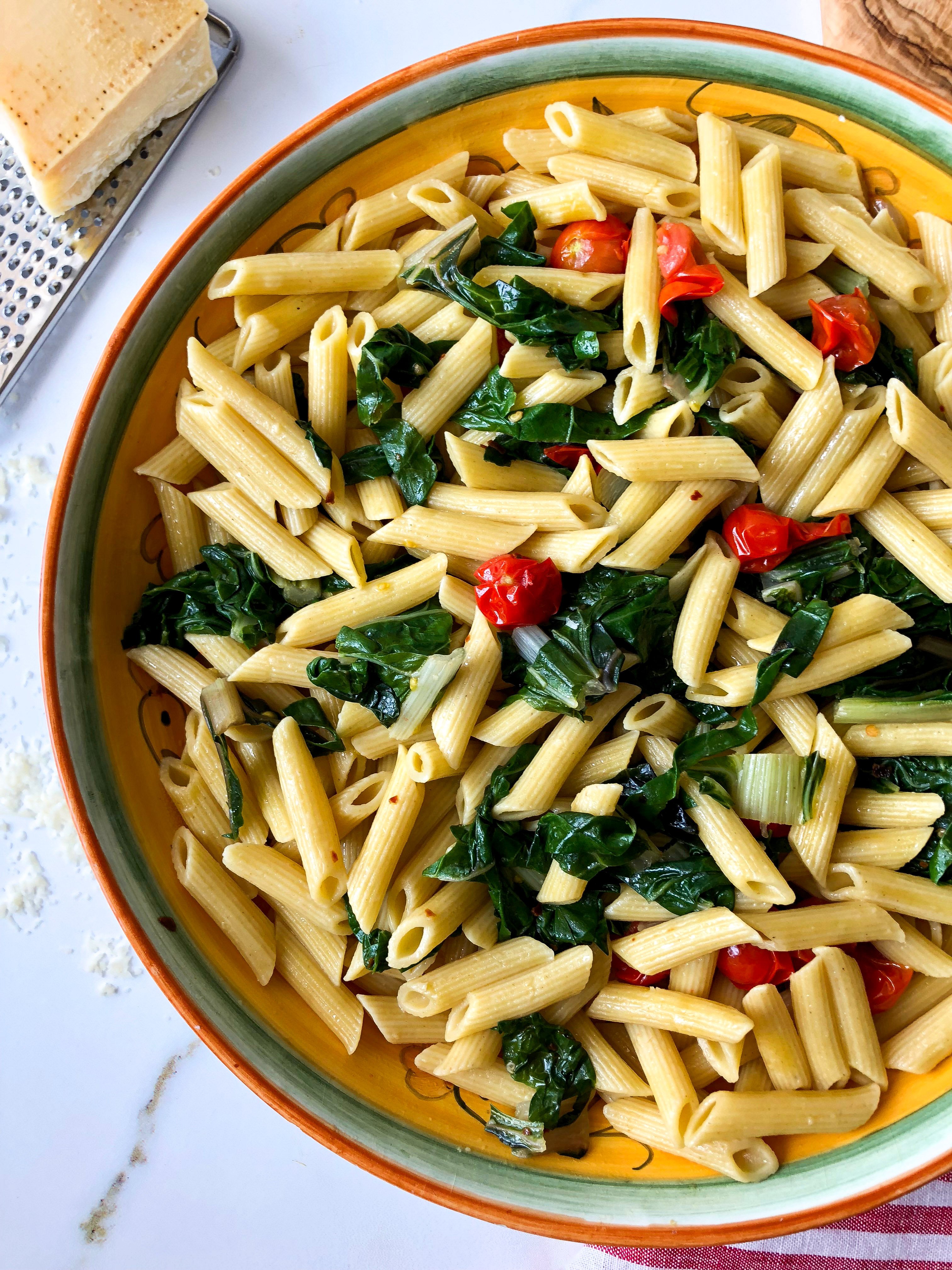 Pasta with Swiss chard and tomatoes