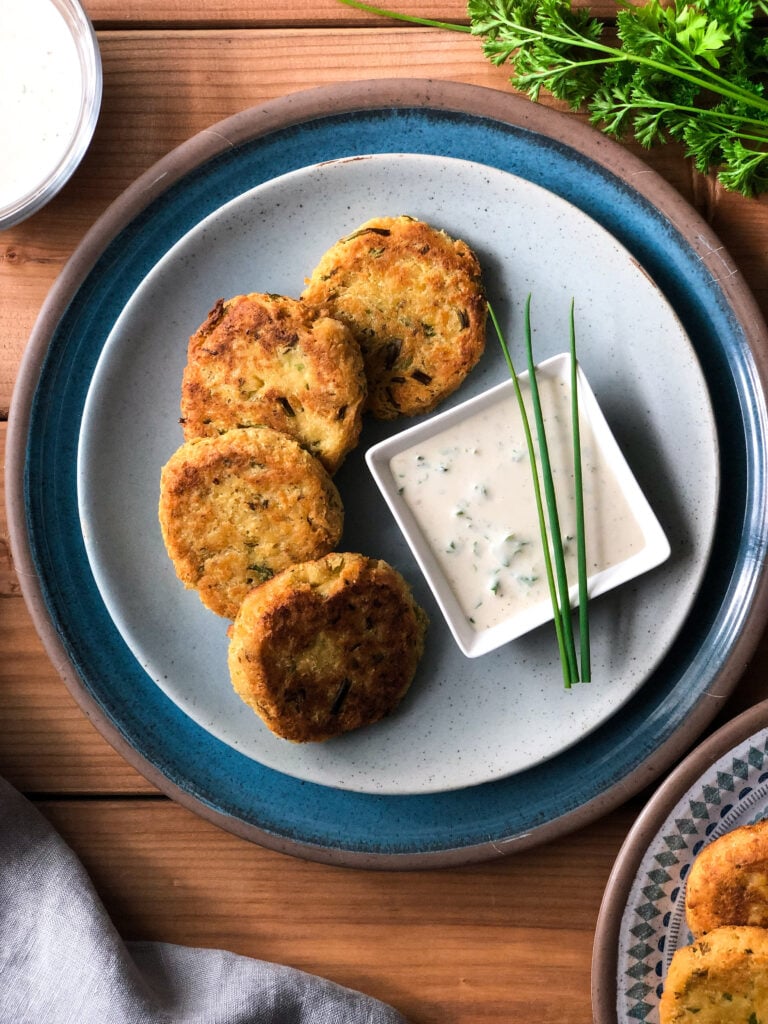 Chickpea fritters with a lemon tahini sauce