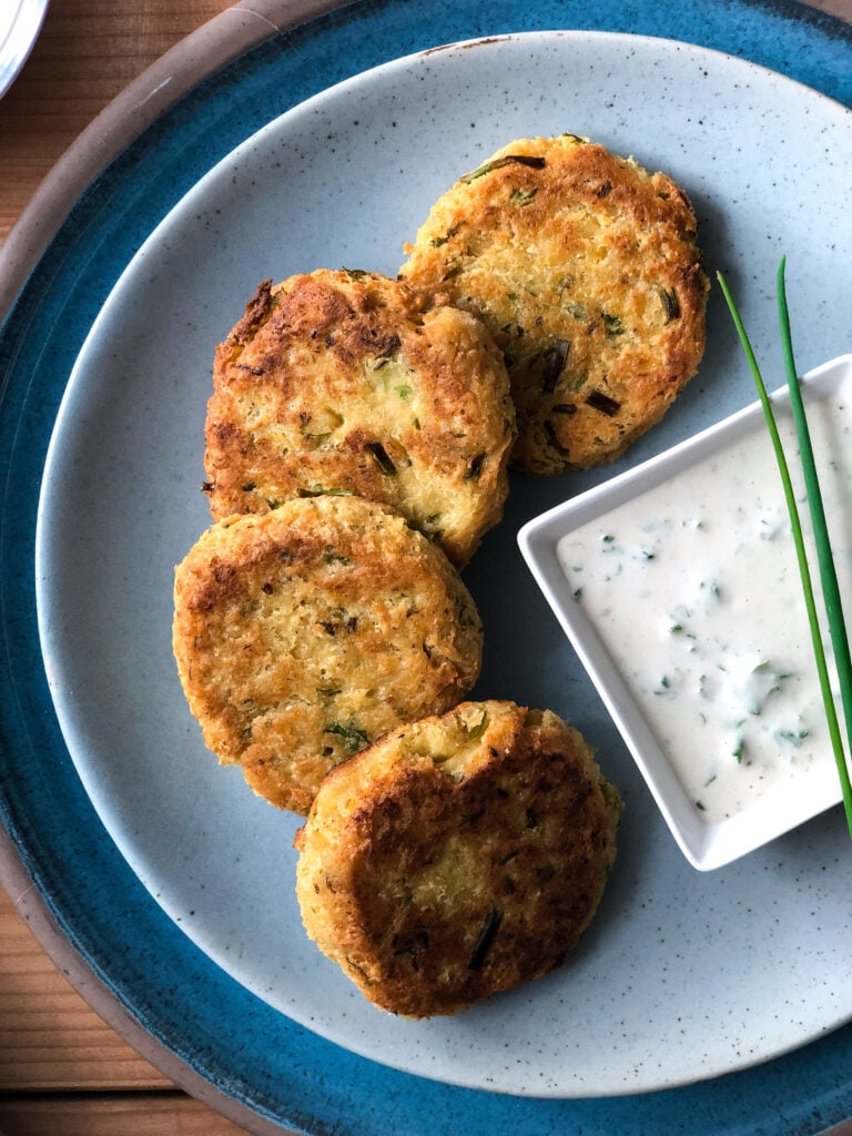 Chickpea fritters with a lemon tahini sauce