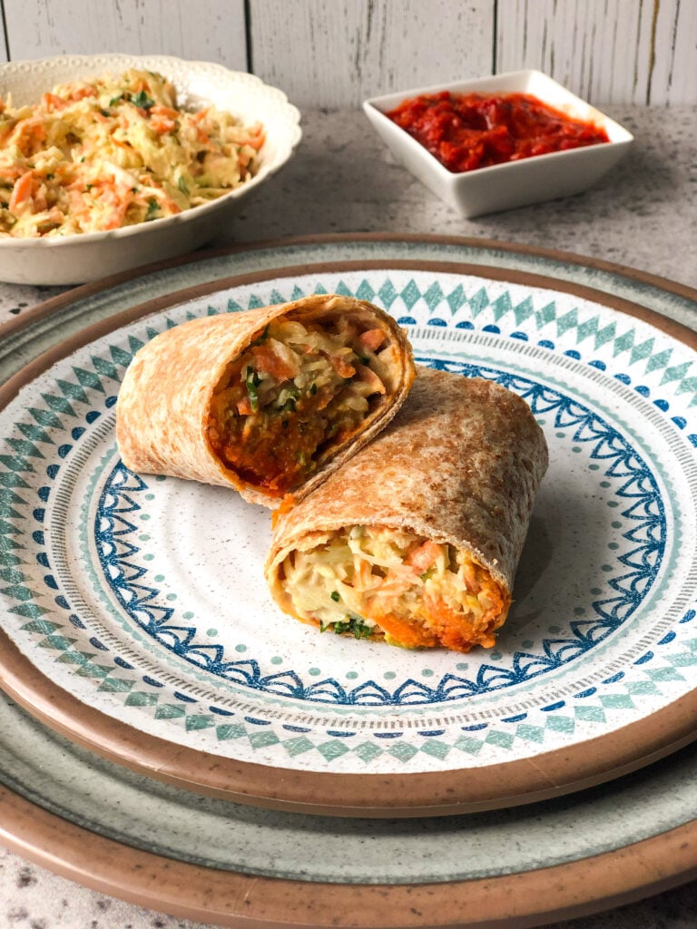 Red lentil and bulgur wraps with a tahini slaw