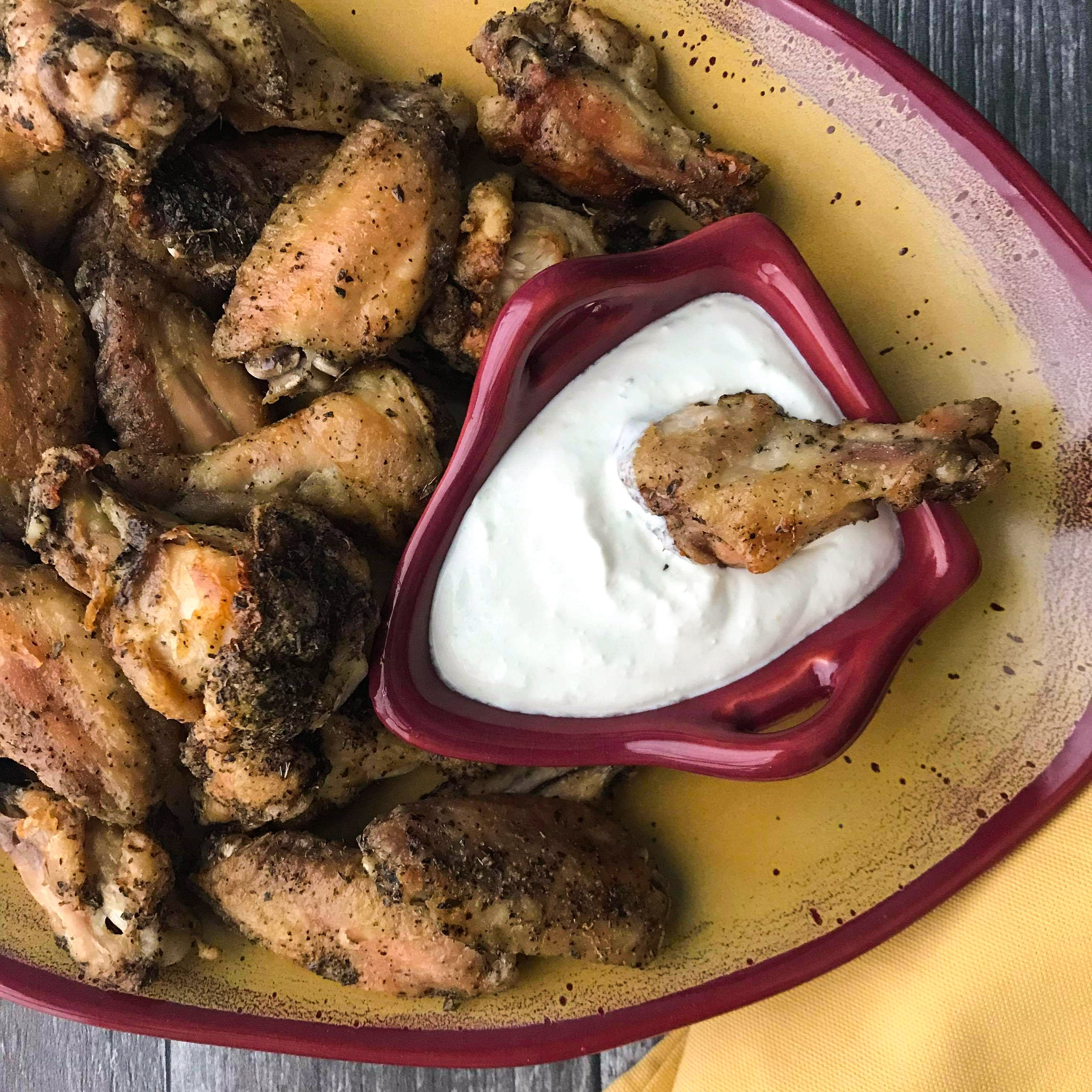 Chicken wings with a feta dipping sauce