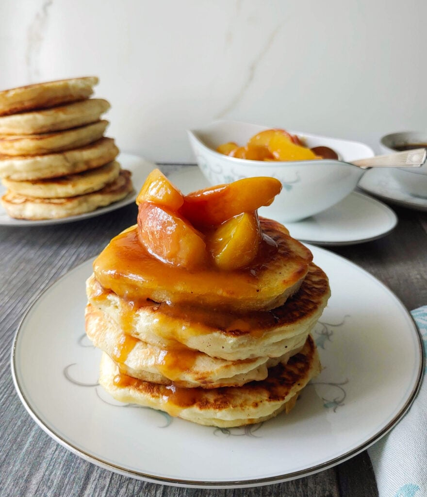 Pancakes and peach sauce