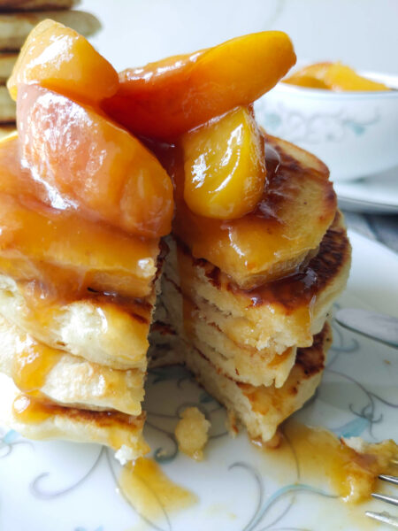 Pancakes and peach sauce