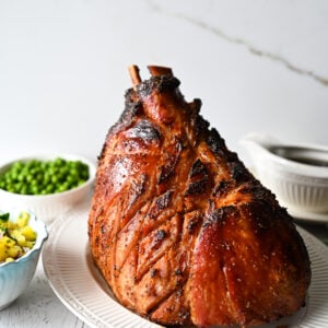 A maple, brown sugar and Dijon glazed ham served with a pineapple salsa