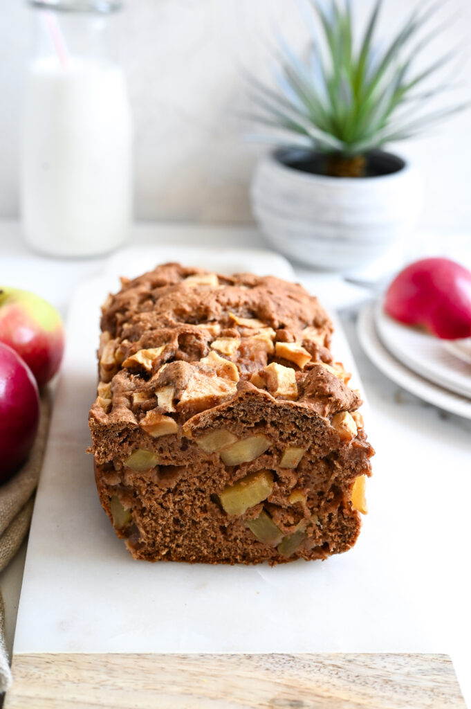 A wholesome apple cake which is vegan, fat-free, and sweetened with maple syrup.