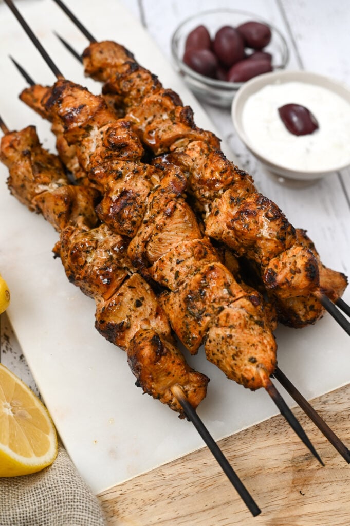 Marinated chicken breasts which make an amazing chicken brochette.