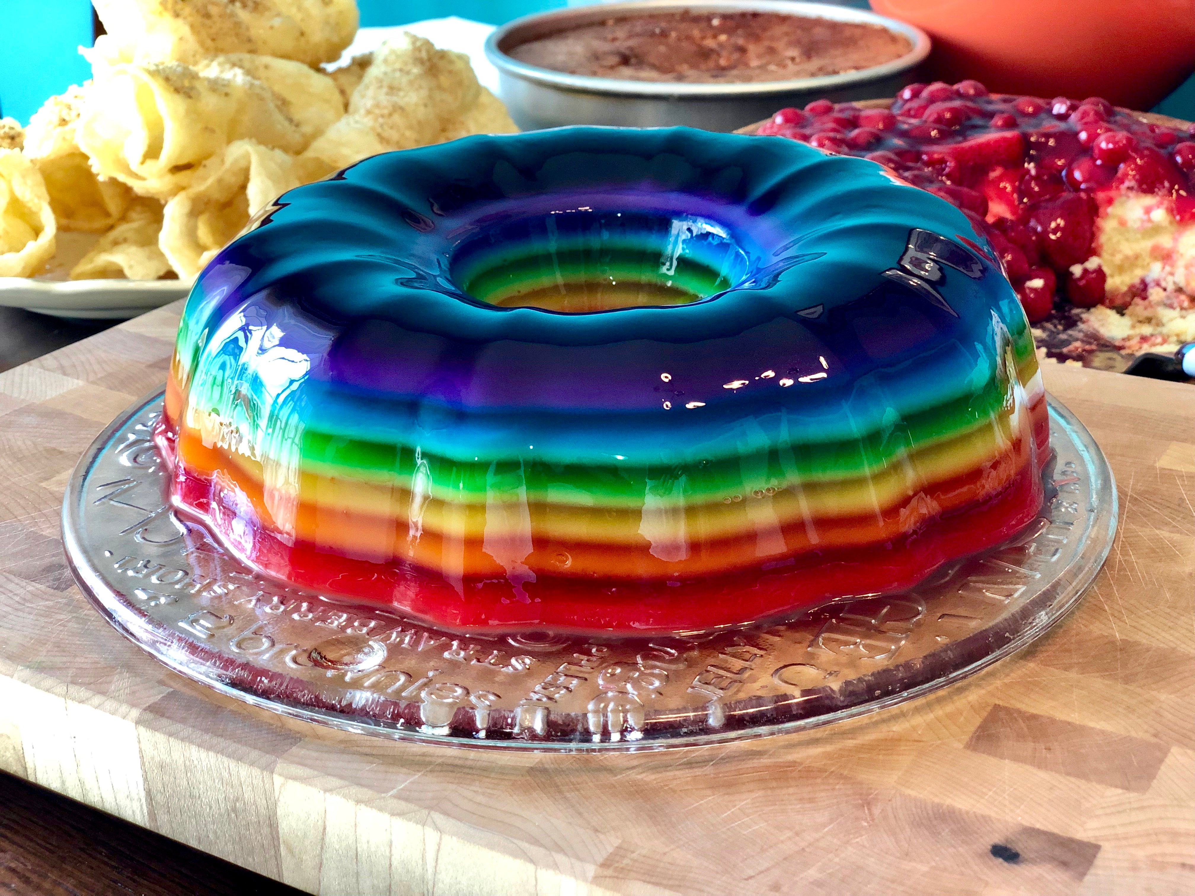 Rainbow Jell-O mould dessert