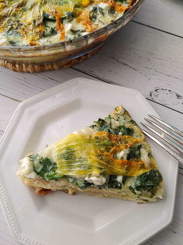 An easy baked zucchini and potato frittata loaded with fresh herbs and cheese