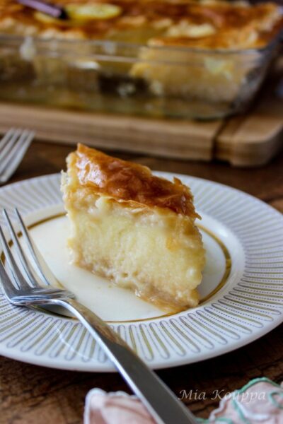 Galaktoboureko, a Greek classic dessert filled with phyllo and a custard filling.