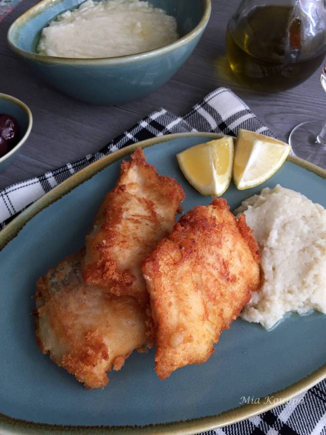 A traditional Greek meal of salt cod with garlic mash potatoes: Bakaliaro with skordalia