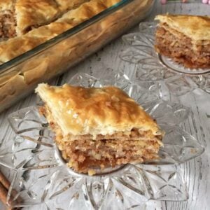Baklava is a classic Greek syrupy dessert made with layers of crispy phyllo and lots of nuts!
