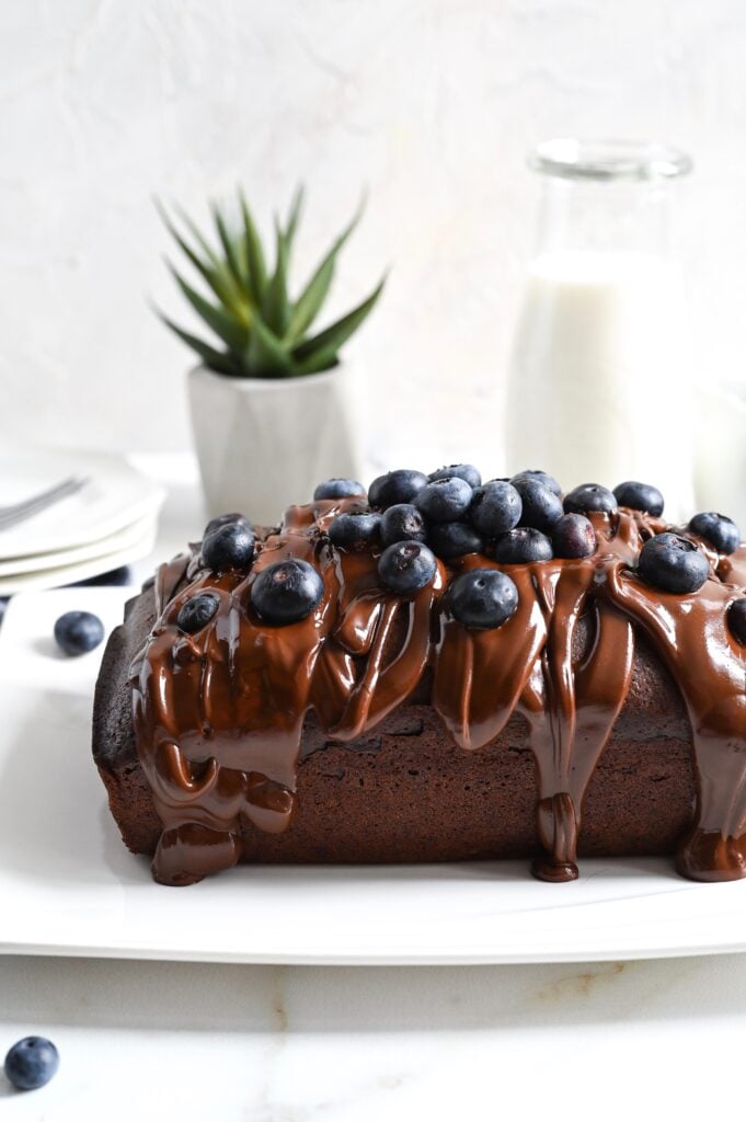 vegan chocolate and blueberry cake