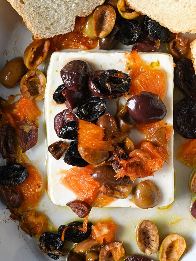 Baked feta with orange and olives