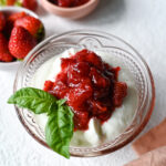 A delicious sweet and tart compote made from fresh strawberry and rhubarb.