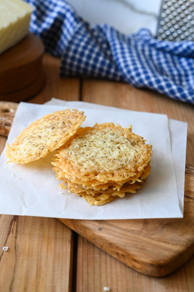 Oven baked cheese crisps made with Greek kefalotyri .