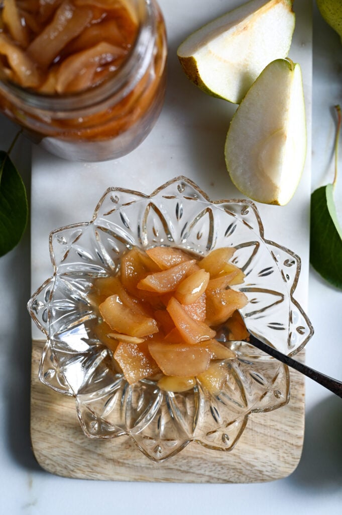 Traditional Greek spoon sweet made with pears or Ahladi glyko tou koutaliou.