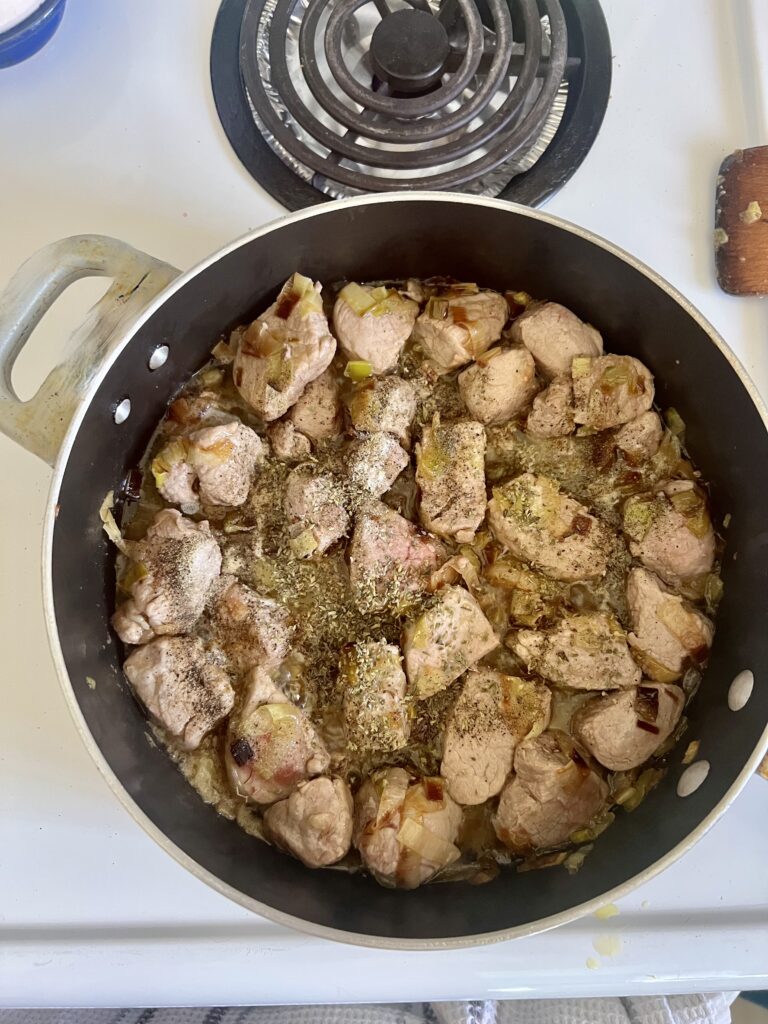 Pork tenderloin with leeks is a rustic Greek recipe known as hirino me praso.