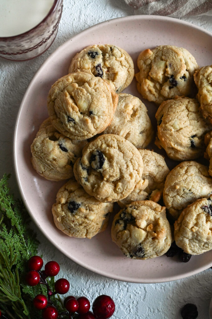 The perfect white chocolate and cranberry cookies! A sweet and tangy combination.