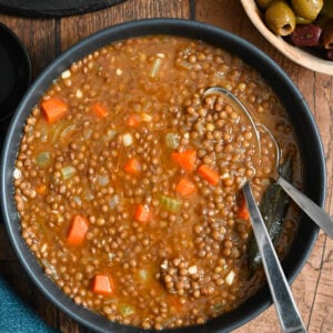 Fakes (Lentil soup) are a traditional Greek lentil soup with vegetables and a tomato based broth.
