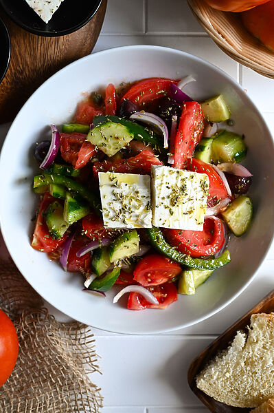 Greek salad, or Horiatiki (Village) salad should be part of every Greek meal.