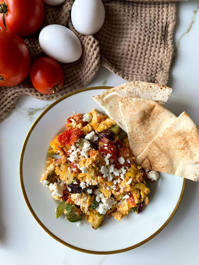 Greek salad egg scramble