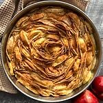 Apple pie flavoured soufra in a round stainless steel pan.