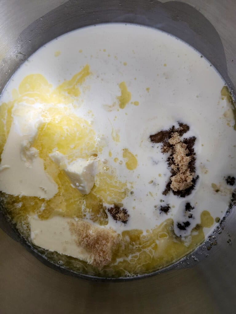 Making the toffee syrup.