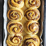 Sticky toffee cinnamon buns with dates baked and ready to enjoy.