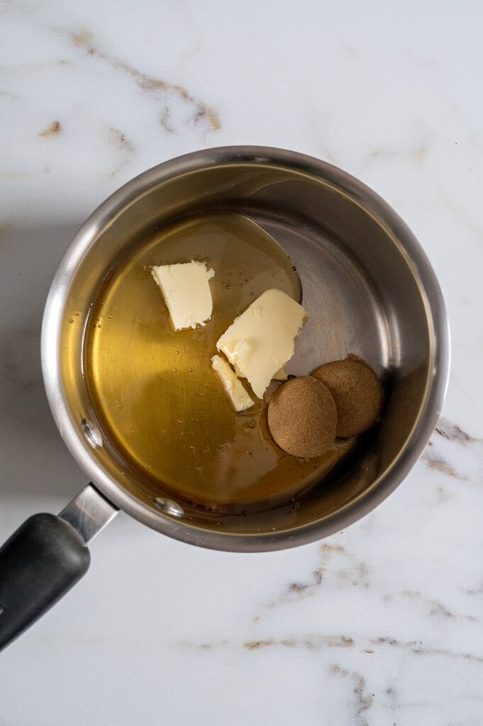 The drizzle mixture which includes honey: butter and brown sugar.