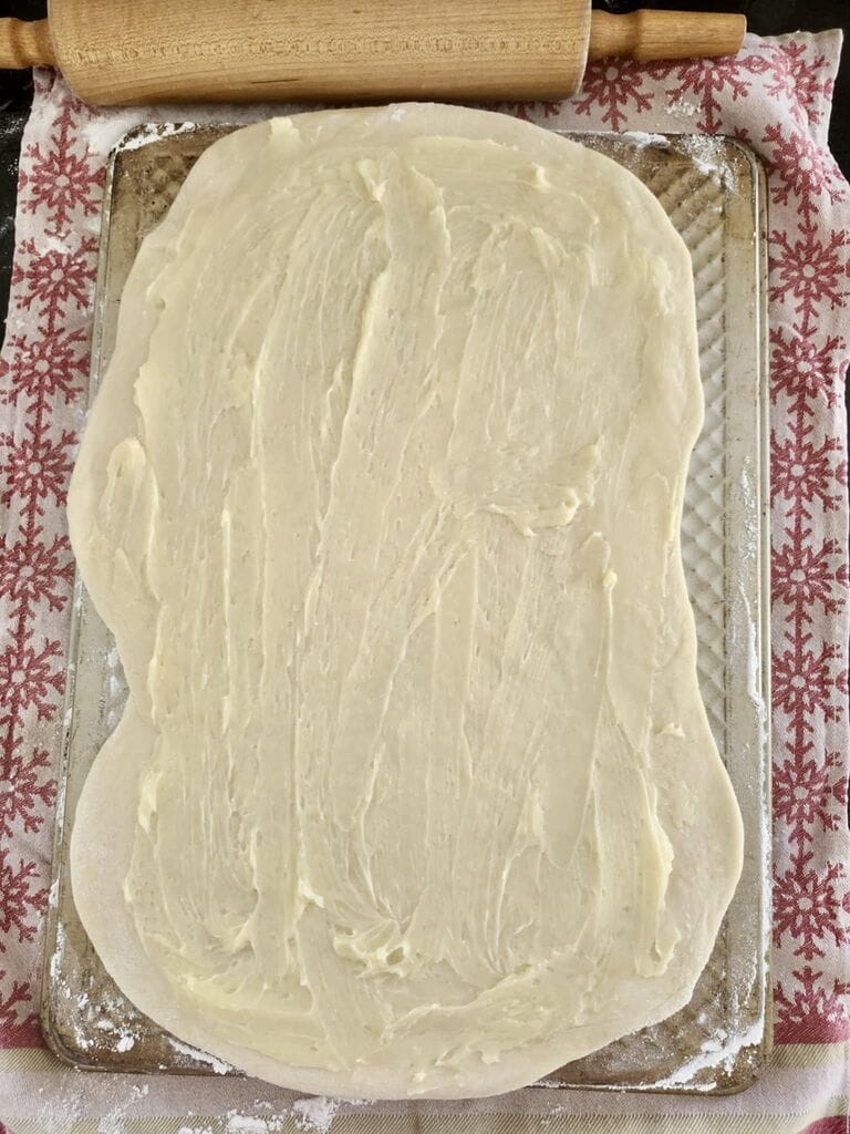 Preparing the dough to roll out.
