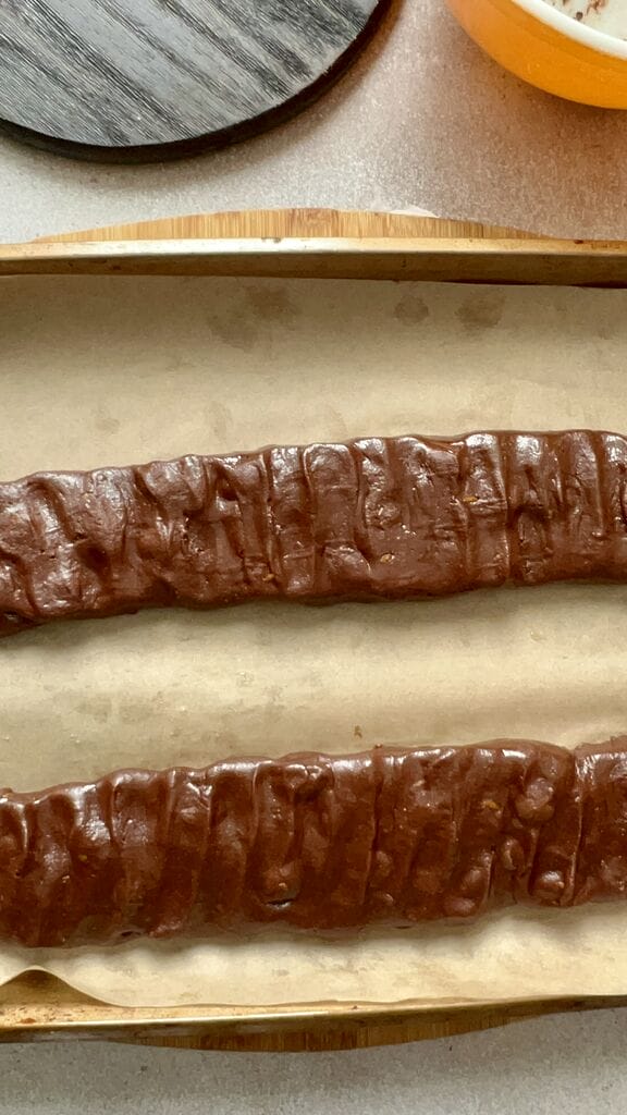 Shaping the biscotti dough.