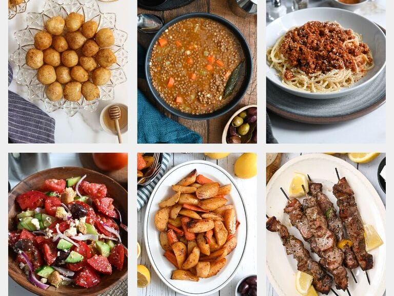 A collage of pictures of Easy Greek recipes.