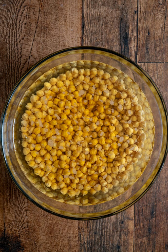 Soaking the chickpeas overnight.