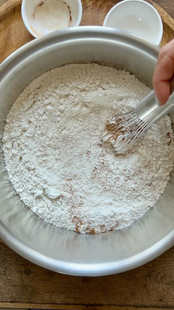 Mixing the dry ingredients.