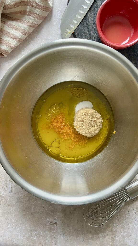 Combining the wet ingredients.
