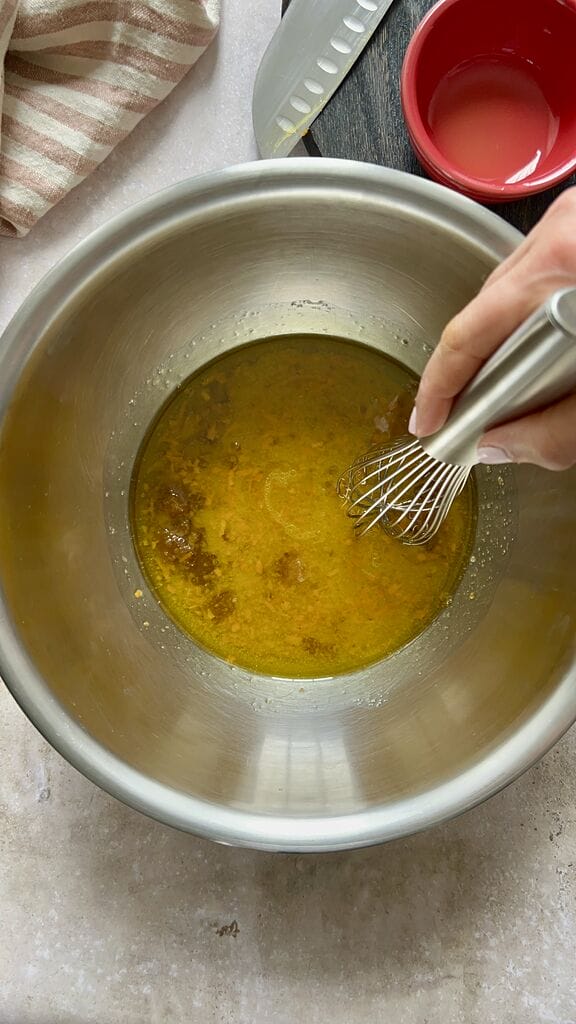 Mixing the wet ingredients.
