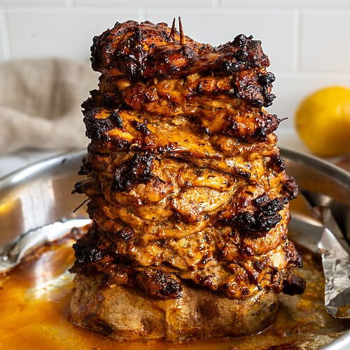 Greek Chicken Gyro, on a spit.