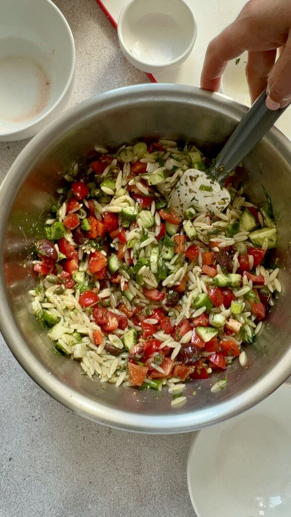 Combining the ingredients for the salad