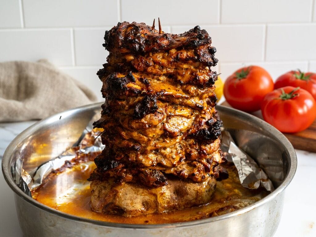 Greek Chicken Gyro, on a spit.