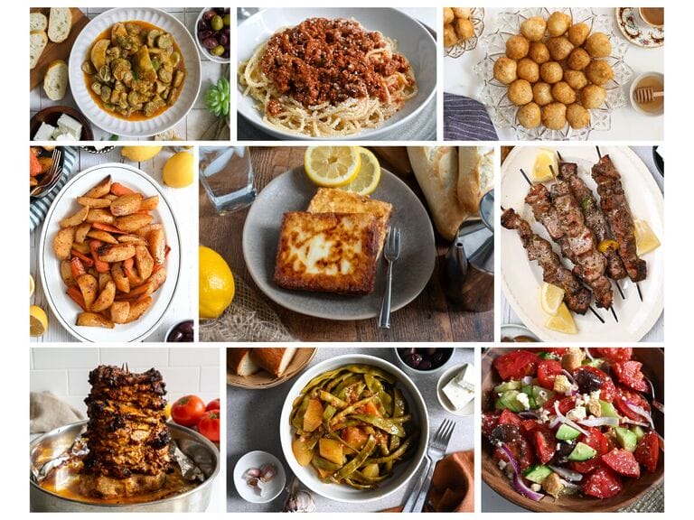 A picture of various foods you must try in Greece.