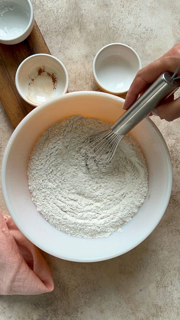 Whisking together the dry ingredients.