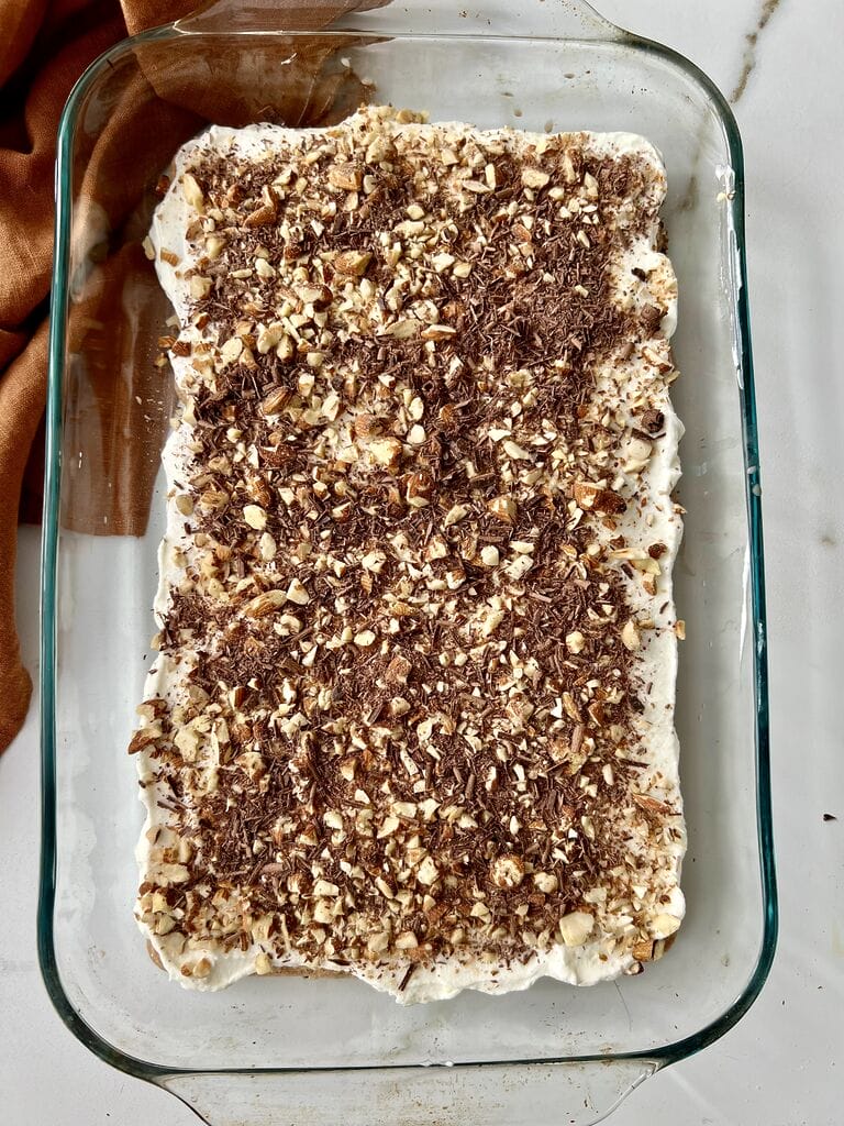 Adding the shaved chocolate.