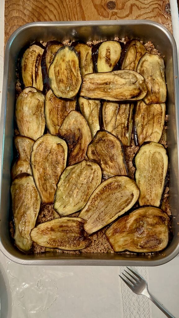 Layering the eggplant.