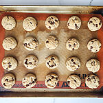 Lenten chocolate chip cookies on baking sheet.