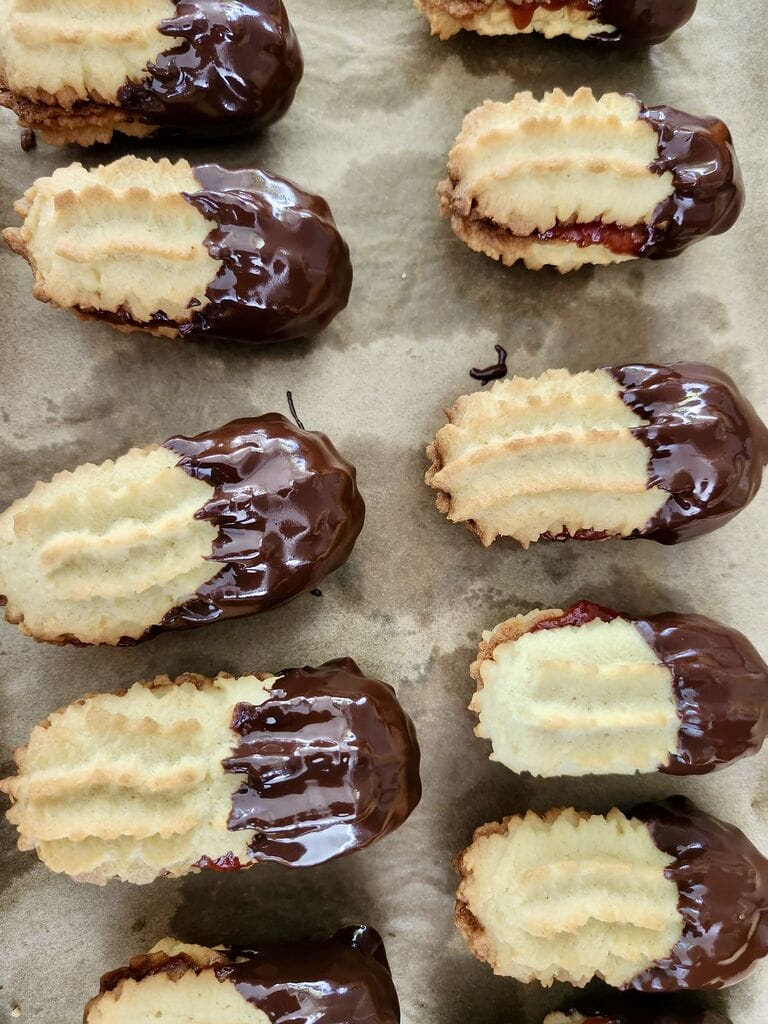 Right after dipping the cookies in chocolate.