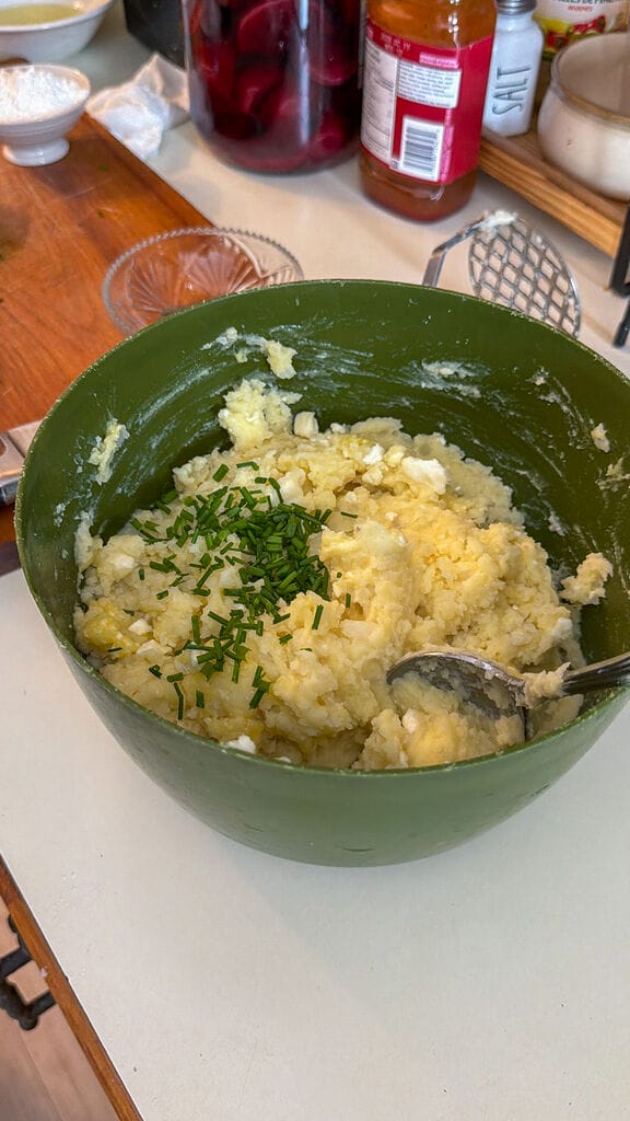 Mixing the ingredients.