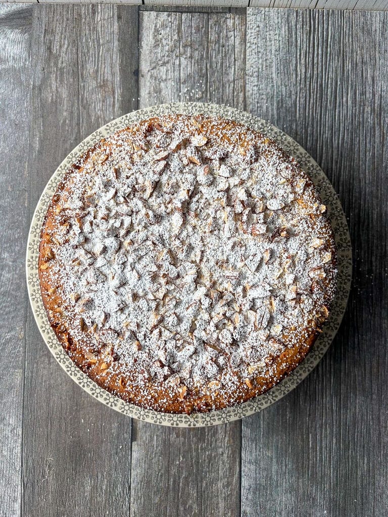 The cake plated on a beautiful platter